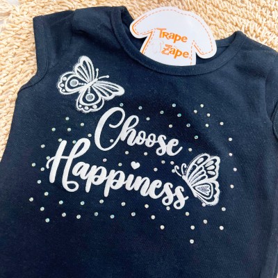  Conj. Blusa Choose Happiness e Short Borboletas - Preto e Areia
